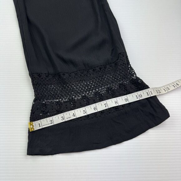 Goa Beachwear Japna Black Smocked Waist Wide Leg Pants Size XS Boho Crochet Trim - Picture 7 of 7